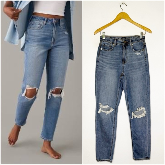 American Eagle Mom Jean High Rise Taper Straight Size 0 - Picture 7 of 8